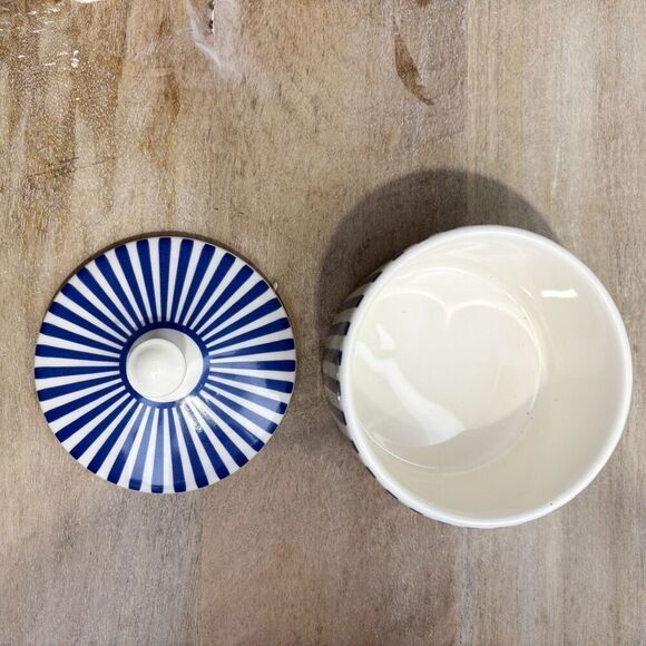 NWT Spode Steccato Covered Sugar Bowl Canister Made in England Blue White Stripe - Picture 7 of 8
